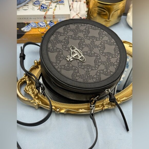🆕 VIVIENNE WESTWOOD 🧿 NWOT Ruby Round Crossbody Bag, Black Jacquard - AUTH - Picture 8 of 16